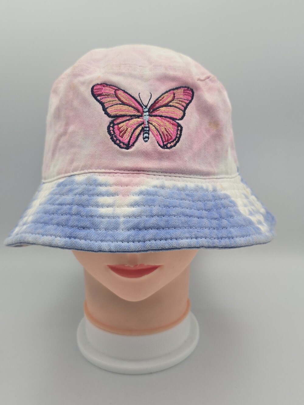 Unbranded Women's Tie-Dye Pink/Blue/White Embroidered Butterfly Bucket Hat